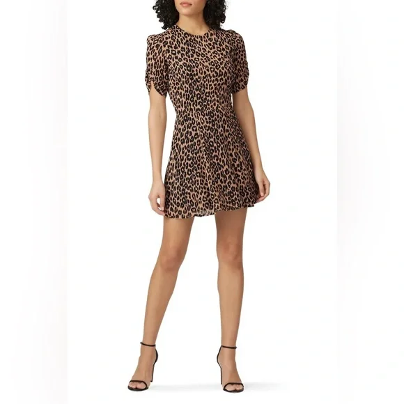 REFORMATION GRACIE LEOPARD PRINT MINI DRESS EDGY CHIC CLASSIC Brown Black - Picture 1 of 12